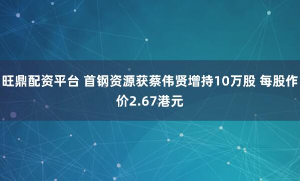 旺鼎配资平台 首钢资源获蔡伟贤增持10万股 每股作价2.67港元